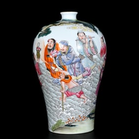 A Rare Famille-Rose Painted Gold Landscape and Figure Pattern Vase