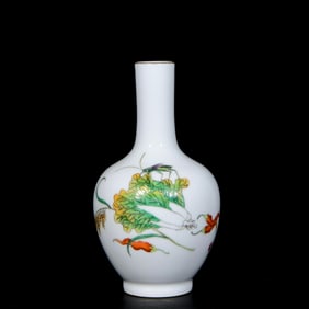 An Exquisite Enamel Painted Gold Insect,Vegetables and Fruits Pattern Vase,With Poem