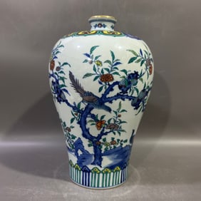 A Rare Doucai Painted Gold Flower and Bird Pattern Vase