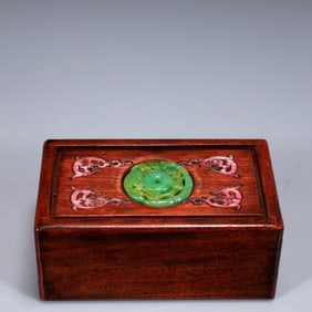 An Exquisite Huali wood Inlaid Jasper Box