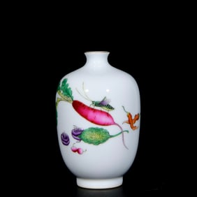An Exquisite Enamel Painted Gold Insect,Vegetables and Fruits Pattern Vase,With Poem