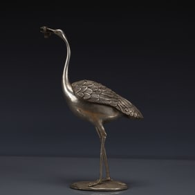 An Exquisite Silver-plated Bronze Crane Censer