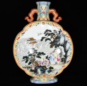 A Huge Enamel Painted Gold Landscape and Figure Pattern Ruyi-Ears Vase