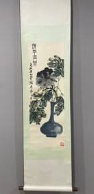 A Chinese Vertical Scroll Ink Painting of Flower on Paper,Qi Baishi