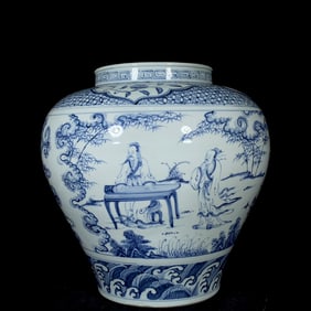 A Rare Blue and White Character and Story Pattern Jar