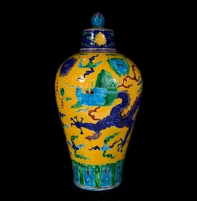 A Rare Fahua Glazed Auspicious Cloud and Dragon Pattern Bottle