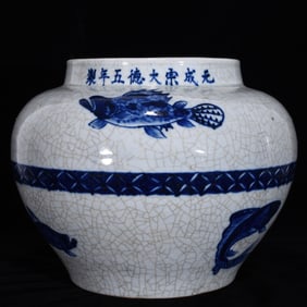 A Rare Blue and White Fish Pattern Jar