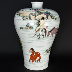 A Rare Famille-Rose Figure and Horse Pattern Vase