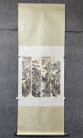 A Chinese Vertical Scroll Ink Painting of Landscape on Paper,Xu Bangda