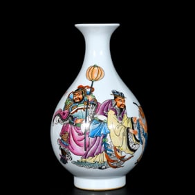 An Exquisite Famille-Rose Character and Story Pattern Vase,With Poem