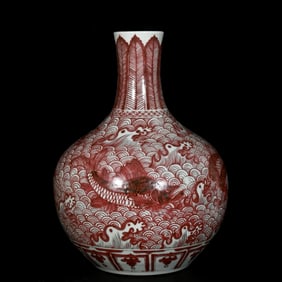 A Huge Underglaze-Red Seawater and Fish Pattern Vase