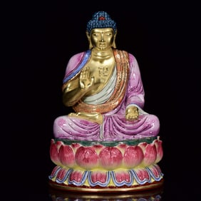 An Exquisite Famille-Rose Gilt Buddha Statue