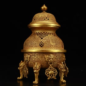 An Exquisite Gilt Bronze Phoenix Pattern Beast-Legs Censer