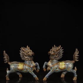 A Pair of Huge Cloisonne Kylin Ornaments