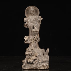 An Exquisite Silver-plated Copper Statue of Avalokitesvara