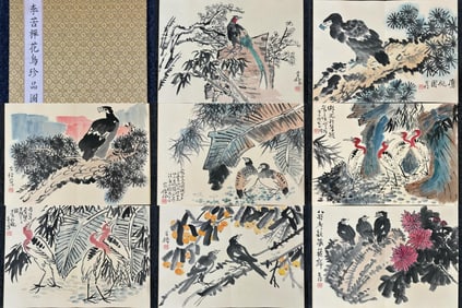 A Chinese Album Ink Painting of Flower and Bird on Paper,Li Kucahn