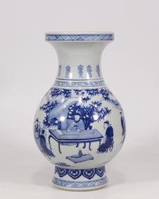 An Exquisite Blue and White Character and Story Pattern Vase,With Poem