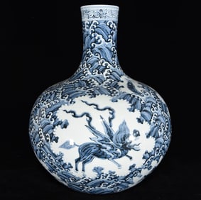 A Huge Blue and White Seawater and Auspicious Beast Pattern Vase