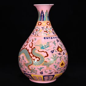 A Rare Wucai Painted Gold Lotus,Dragon and Phoenix Pattern Vase
