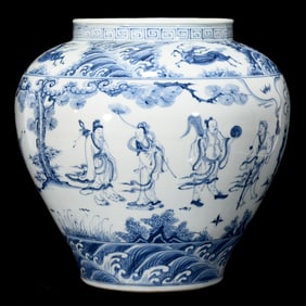 A Rare Blue and White Seawater,Character and Story Pattern Jar