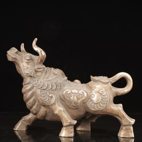 A Rare Silver-plated Copper Buffalo Ornament