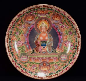 A Huge Enamel Buddha Pattern Plate