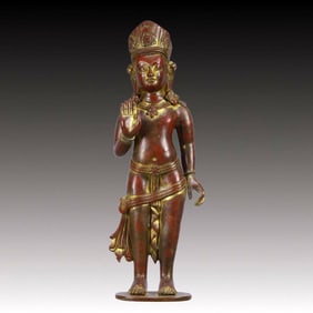 A Solemn Gilt Bronze Statue of Avalokitesvara
