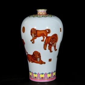A Rare Enamel Painted Gold Dog Pattern Vase,With Poem