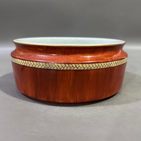 An Exquisite Imitation Wood Grain Glazed Painted Gold Water Pot