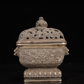 An Exquisite Silver-plated Copper Dragon Pattern Beast-Ears Censer
