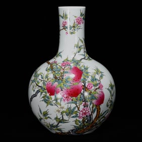 A Rare Famille-Rose Flower and Fruit Pattern Vase
