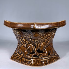 An Exquisite Ding yao Brown Glazed Figure and Flower Pattern Pillow