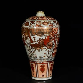 A Huge Iron-Red Glazed Painted Gold Character and Story Pattern Vase