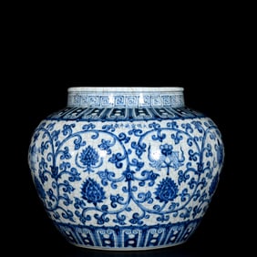 An Exquisite Blue and White Lotus and Eight Treasures Pattern Jar