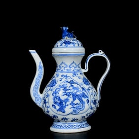 An Exquisite Blue and White Lotus and Phoenix Pattern Ewer