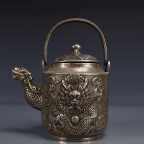 An Exquisite Silver-plated Bronze Dragon Pattern Ewer
