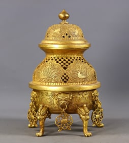 An Exquisite  Gilt Bronze Phoenix Pattern Censer