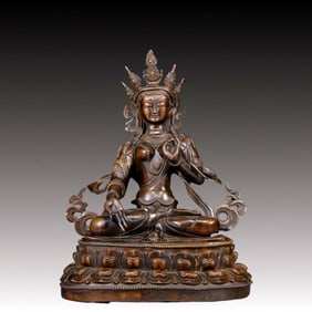 A Brilliant Bronze Figure Of Green Tara