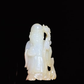 An Exquisite White Jade Statue of Longevity Ornament