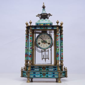 An Exquisite Cloisonne Flower Pattern Table Clock Ornament