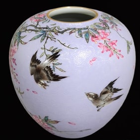 An Exquisite Purple Glazed Flower and Bird Pattern Water Pot