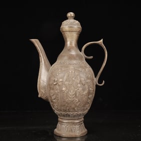 A Rare Silver-plated Copper Figure Pattern Ewer