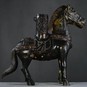 A Rare Bronze Inlaid Gold Horse Ornament,With Inscription