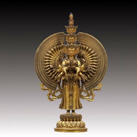 A Solemn Gilt Bronze Statue of Thousand-hand Guanyin