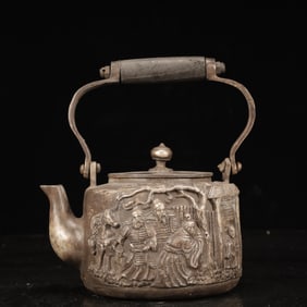 An Exquisite Silver-plated Copper Character and Story Pattern Ewer