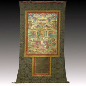 A Rare Brocade Painted Color Statue of Manjusri Tangka