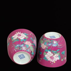 A Pair of Exquisite Ruby Red-Glazed Flower Pattern Cups