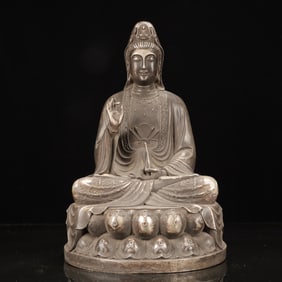 A Huge Silver-plated Copper Statue of Avalokitesvara