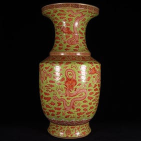 A Huge Green Ground Iron-Red Auspicious Cloud and Dragon Pattern Vase