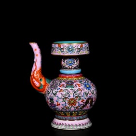 An Exquisite Enamel Painted Gold Eight Treasures Pattern Flagon